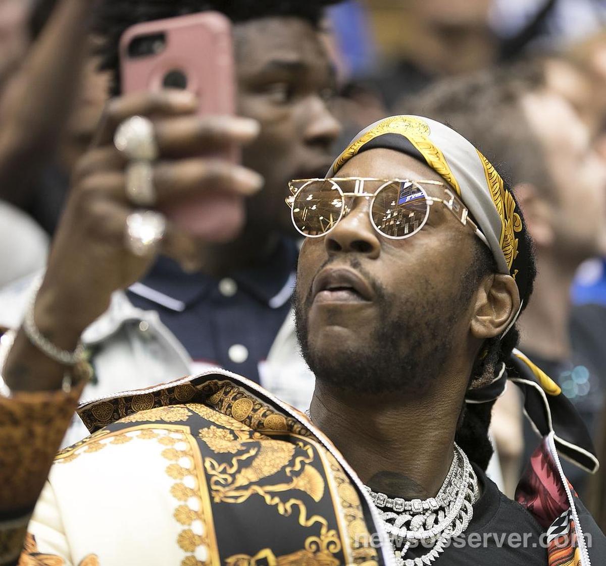 Rapper 2 Chainz records himself among the fans at the Duke vs North vs Carolina basketball game on Saturday, March 3, 2018 at Cameron Indoor Stadium in Durham, N.C.