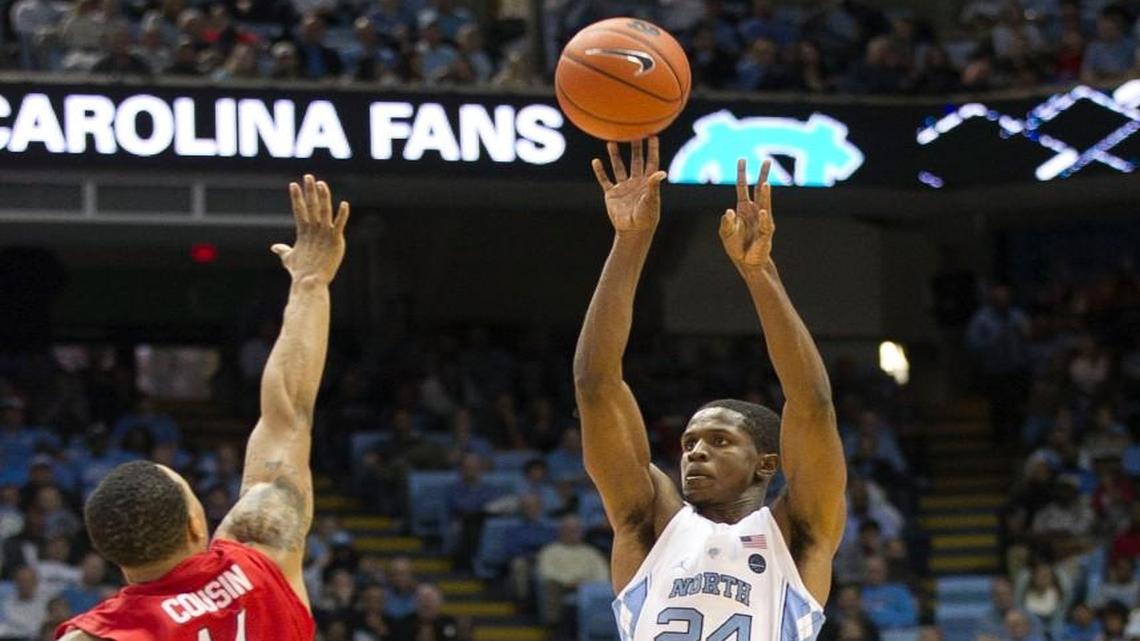 North Carolina’s Kenny Williams launches a shot during the first half against Radford at the Smith Center. Williams lead North Carolina with 19 points, sinking 5 of 6 3-point attempts.
