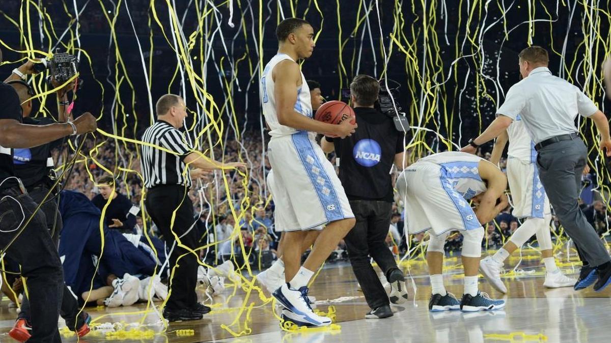 North Carolina's Brice Johnson (11) walks off the court after UNC's loss to Villanova in the finals of the 2016 NCAA Division I Men's Basketball Championship at NRG Stadium in Houston.