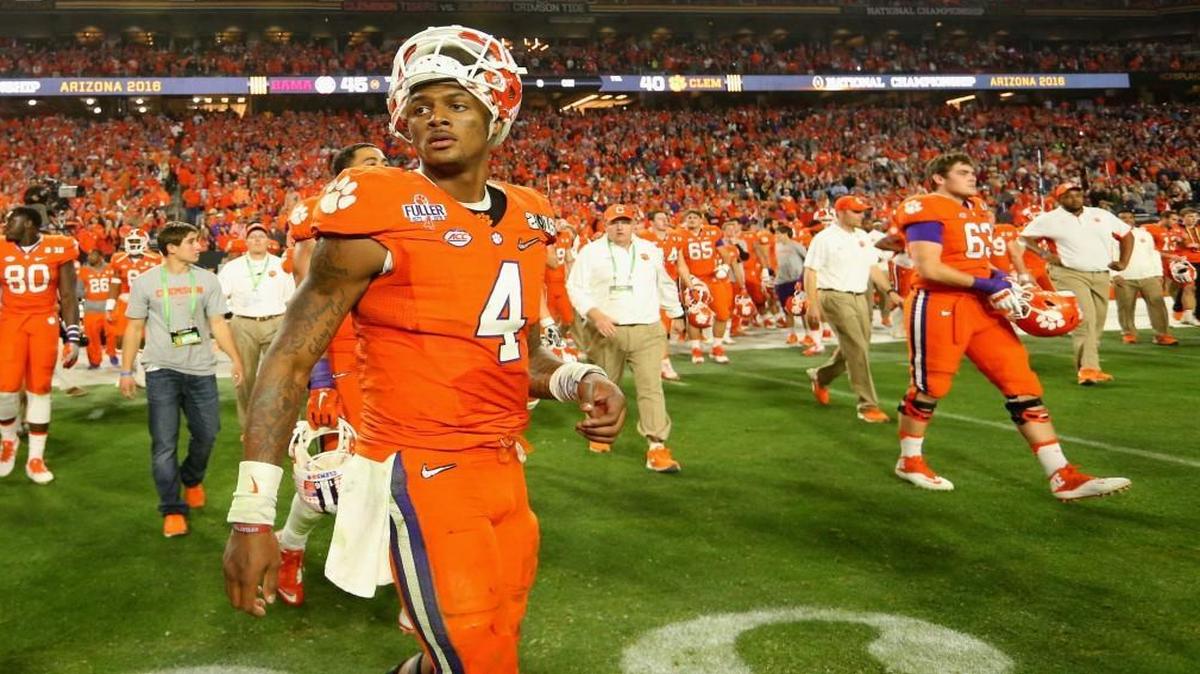 Clemson’s Deshaun Watson (4) leaves the field the Tigers were defeated by the Alabama Crimson Tide 45-40 in the 2016 College Football Playoff National Championship Game at University of Phoenix Stadium.