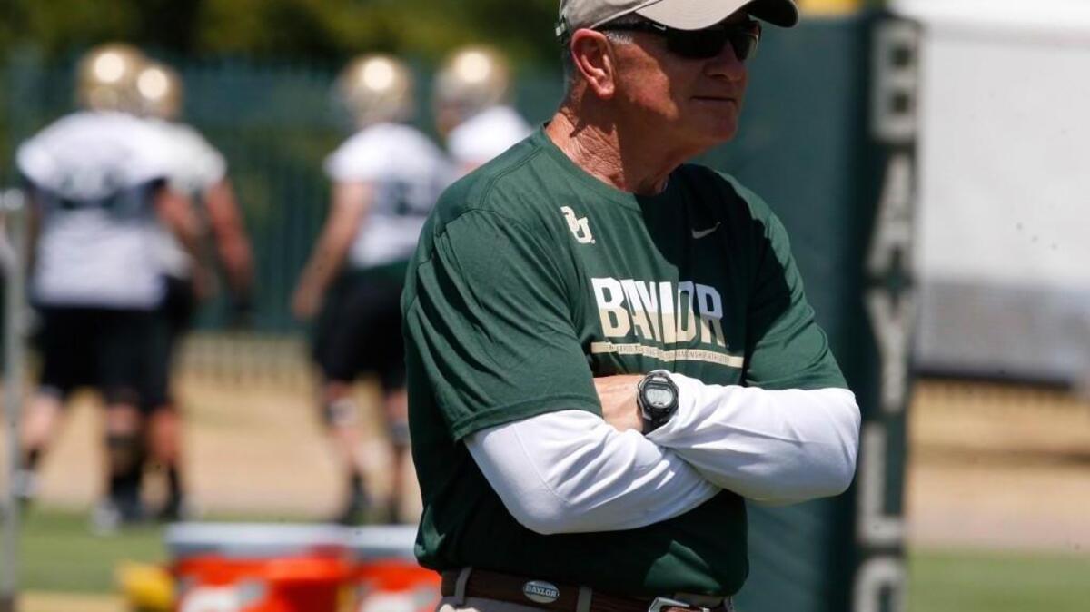 Baylor University interim football coach Jim Grobe looks on during the first day of football practice on Aug. 4.