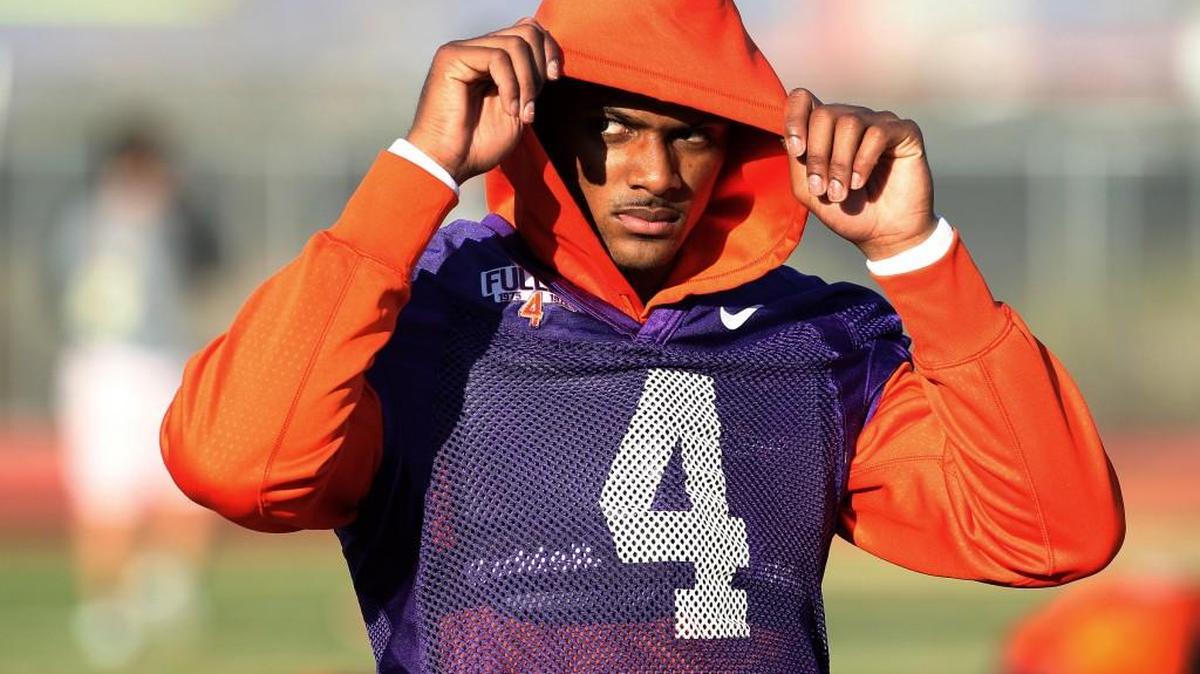 Clemson Tigers quarterback Deshaun Watson (4) prepares to practice at Scottsdale Community College in Scottsdale, Ariz., on Saturday.