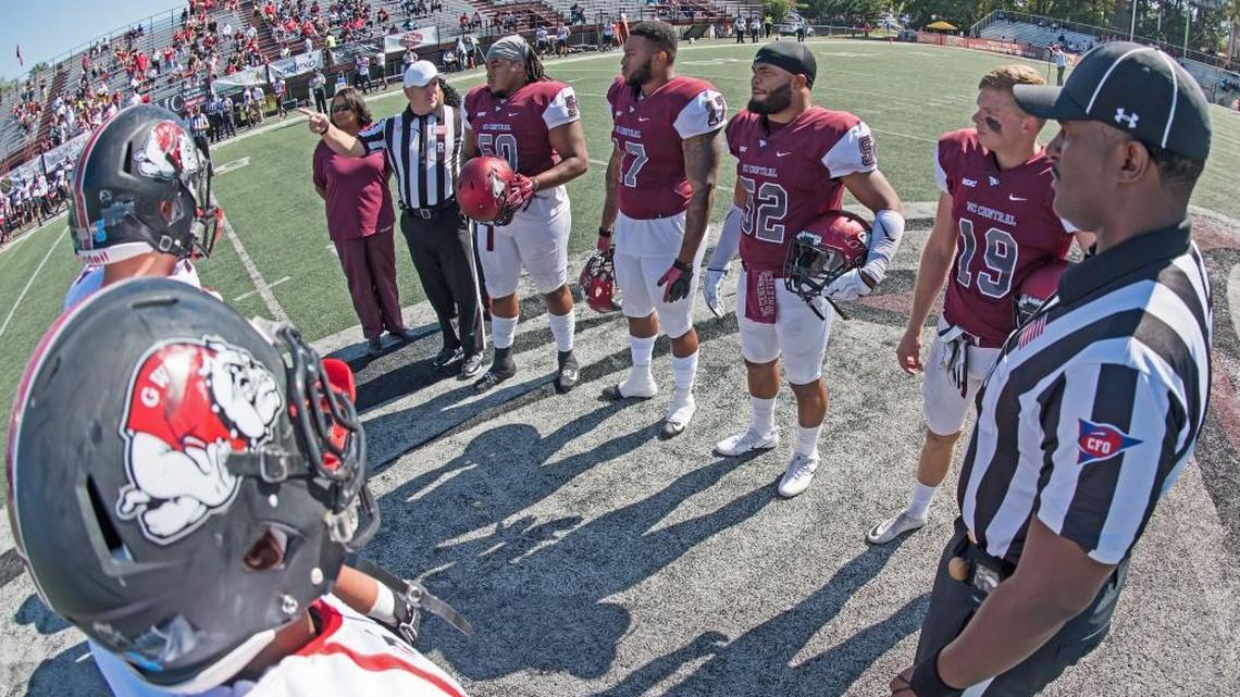 N.C. Central senior punter Nathaniel Tilque, far right, was named a team captain for the first time this season prior to the Eagles home game against Gardner-Webb last Saturday.