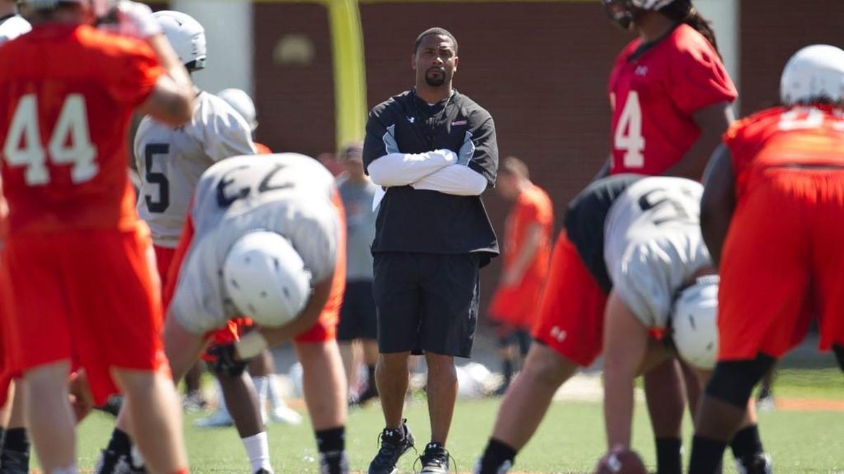 Campbell coach Mike Minter watches his players during practice on Aug. 23. The school announced Monday that it’s football program will move to the Big South Conference in 2018.