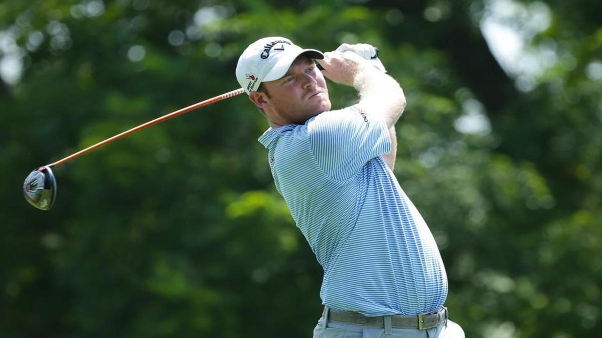 Grayson Murray hits his tee shot on the 10th hole during the first round of the Web.com Tour Price Cutter Charity Championship presented by Dr. Pepper at Highland Springs Country Club on Aug. 11, 2016, in Springfield, Missouri.