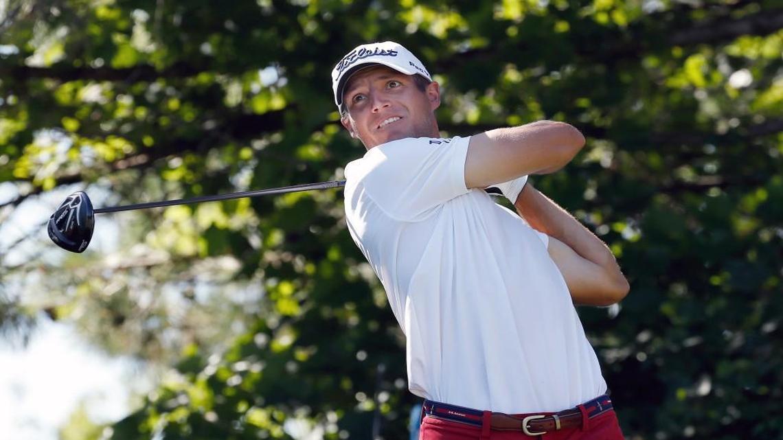 Garrett Rank watches his tee shot on the 16th hole during the second round of the RBC Canadian Open at Glen Abbey Golf Club on July 22, 2016 in Oakville, Canada.