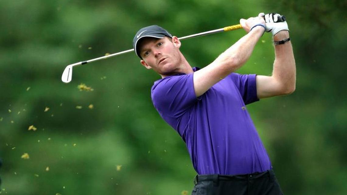 Grayson Murray tees off on the eighth hole during the first round of the U.S. Open golf tournament at Merion Golf Club, Friday, June 14, 2013, in Ardmore, Pa.