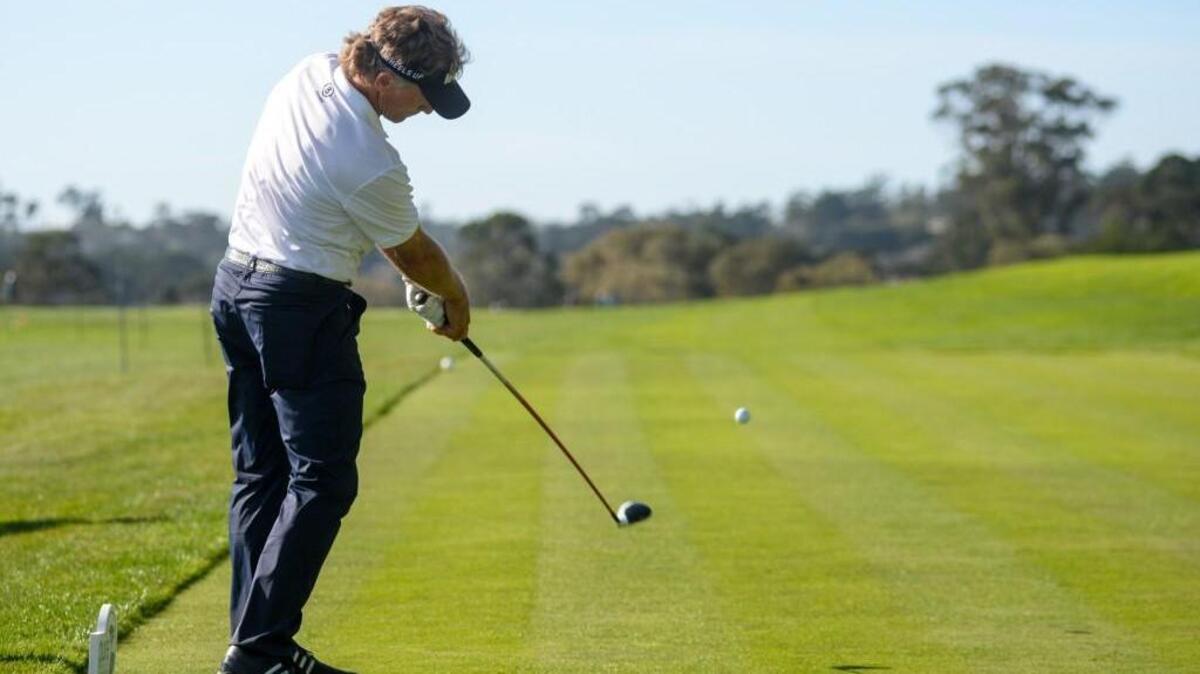 Bernhard Langer hits his tee shot on the 14th hole during the final round of the Champions Tour Pure Insurance Championship on Sept. 24 in Pebble Beach, Calif.