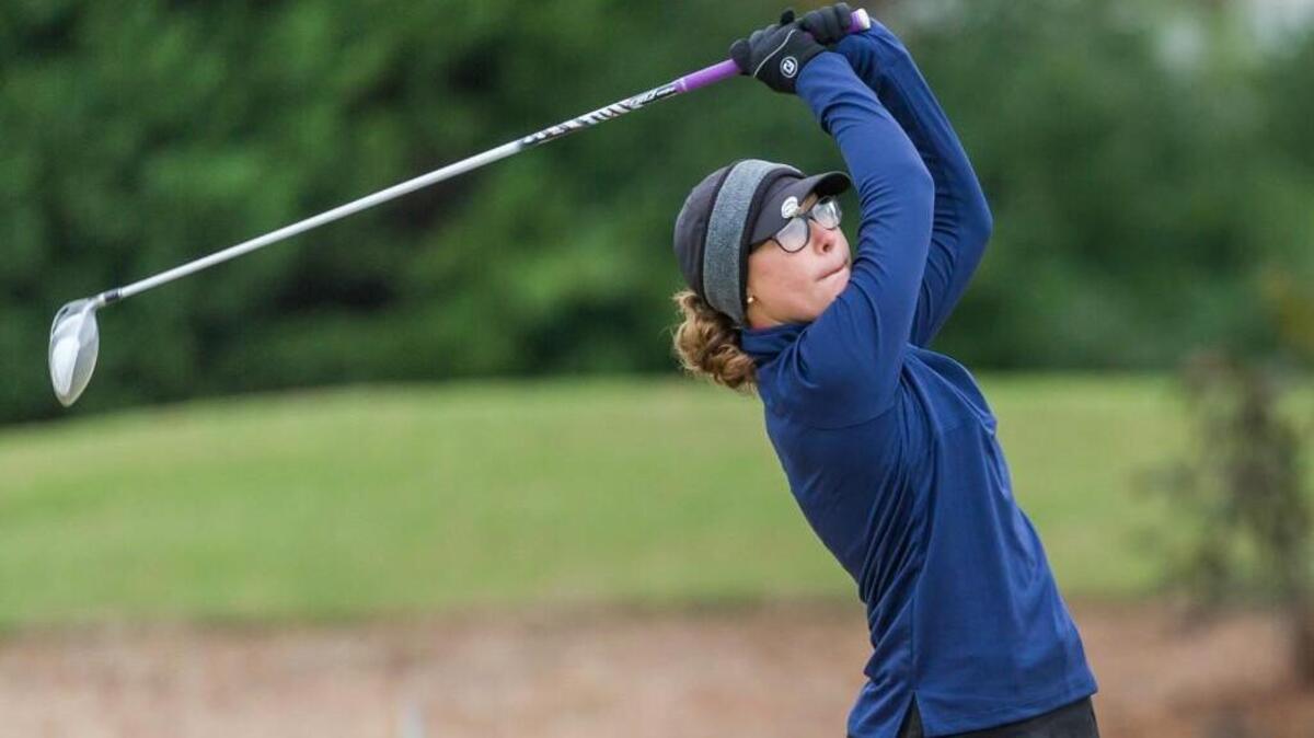Sara Allen of Franklin Academy hits her drive during day one of the 2015 NCHSAA 1A/2A girls golf championships at Longleaf Golf & Family Club in Southern Pines, NC on Monday, October 26.