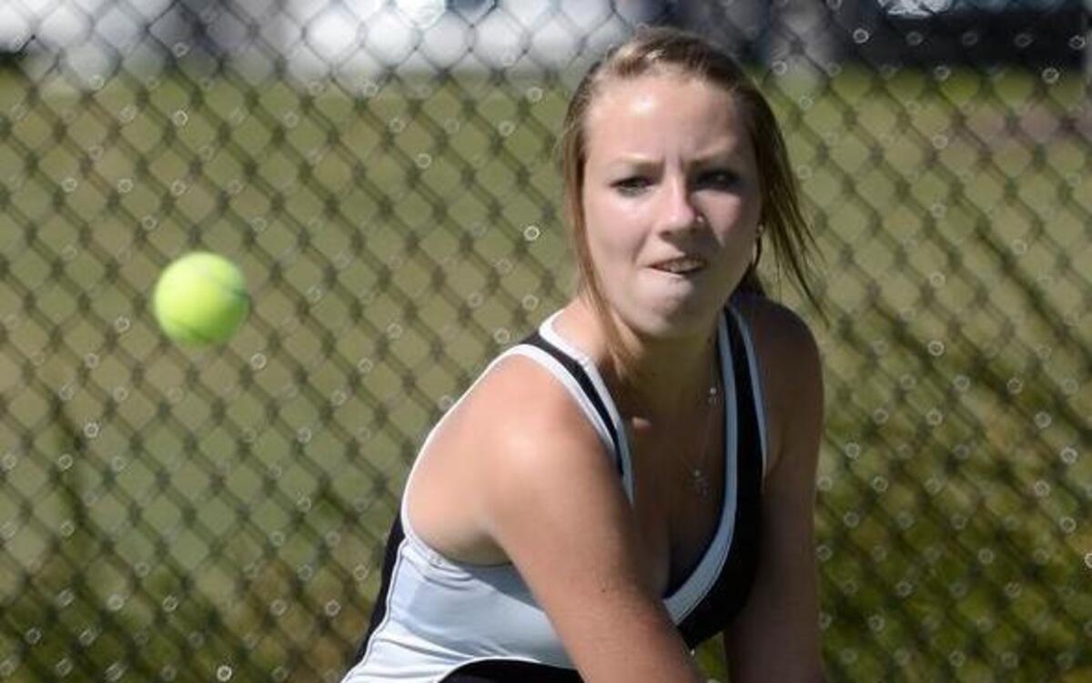 
West Johnston’s Sabrina Fink returns a serve in the doubles semifinals against Clayton during last year’s Greater Neuse River 4A tennis finals.
