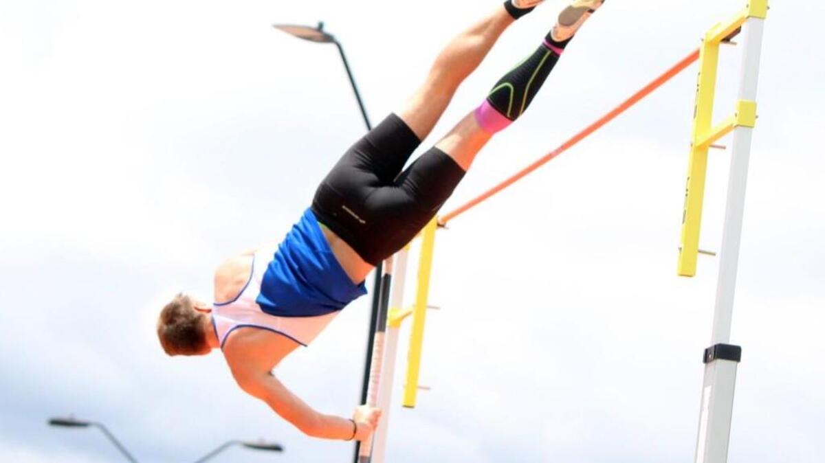 Cary Academy's Carter Mathis goes up in the boys' pole vault during the NCISAA 3A state track and field championships hosted by Campbell University in Buies Creek, N.C. on Saturday, May 21, 2016.