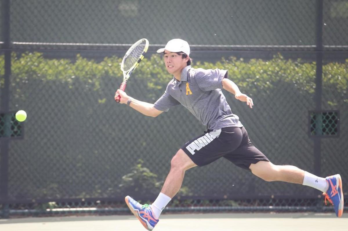 Apex's Pascal Le plays in the quarterfinals of the the SWAC conference tournament in Cary on Wednesday, April 26, 2017.