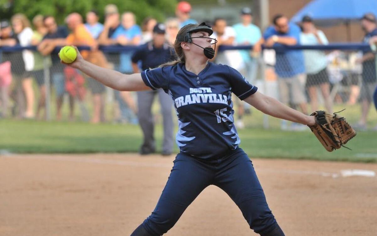South Granville's Miranda Barker (15) prepares to hurl the pitch. South Granville took on Washington in the playoff game of the NCHSAA 2A championships in Creedmoor,N.C. on May 25, 2016. South Granville won 5-4 in eleven innings