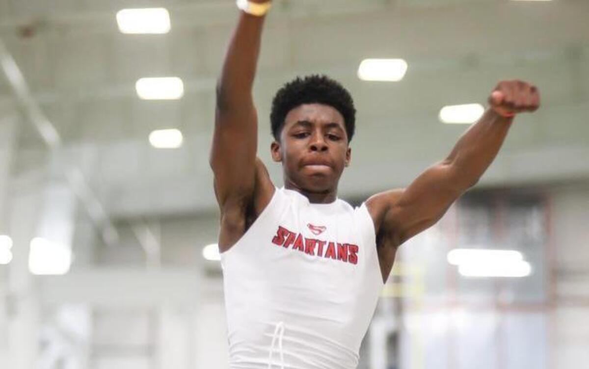 Southern Durham's Marcus McDonald leaps in the triple jump, winning the event with a jump of 44-09 during the NCHSAA 3A indoor track state championship in Greensboro on Saturday, February 11, 2017.