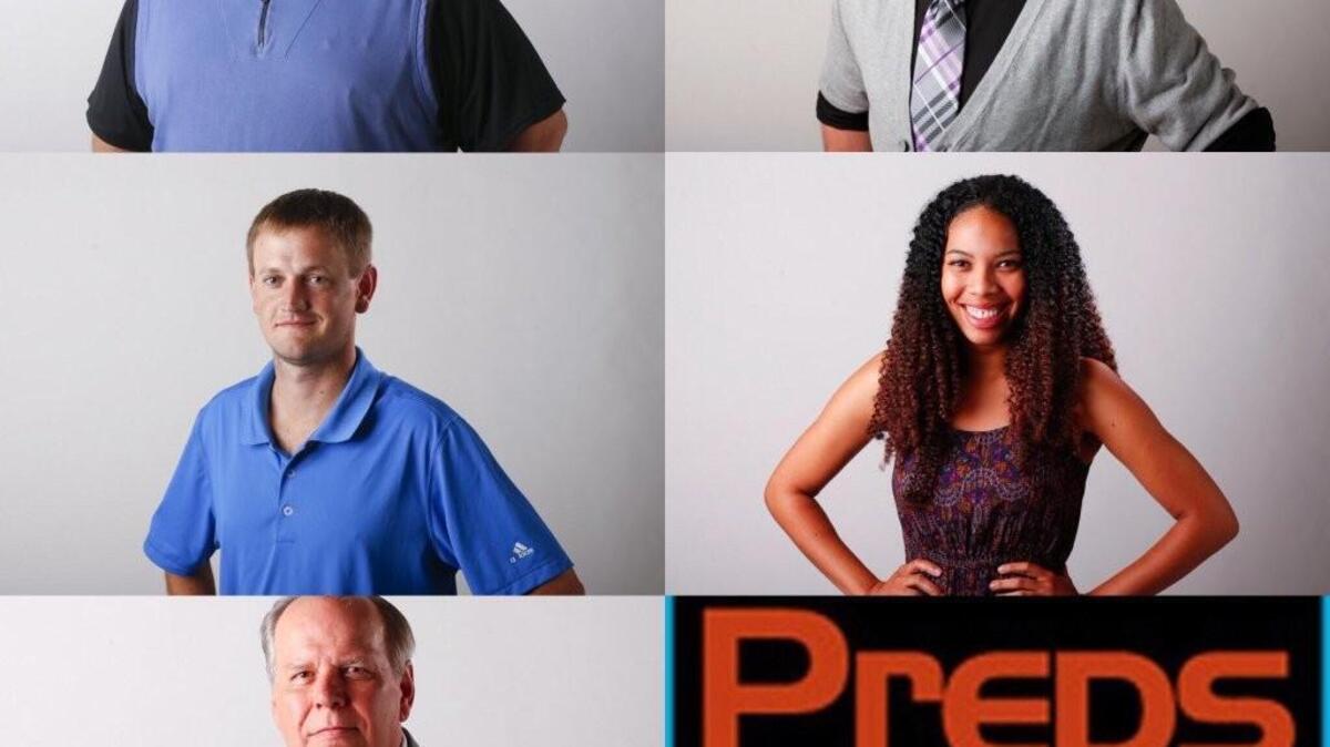 PrepsNow roundtable writers. Top row (L-R): D. Clay Best and J. Mike Blake. Second row: Aaron Moody and Jessika Morgan. Bottom row: Elliott Warnock.