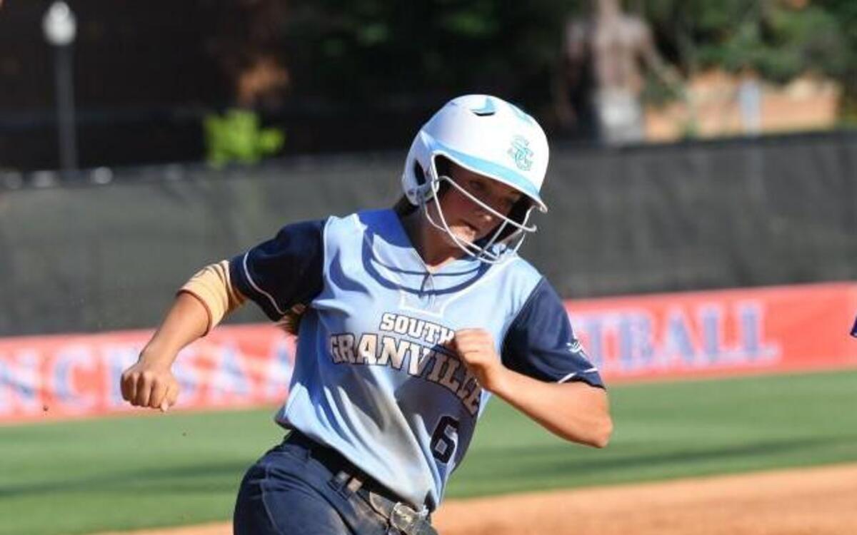 South Granville's Emma Jones (6) rounds third during the third game of the NCHSAA 2A State Softball Championship game between the Parkwood Rebels and the South Granville Vikings at UNC Greensboro on Saturday June 2, 2017 in Greensboro, NC.
