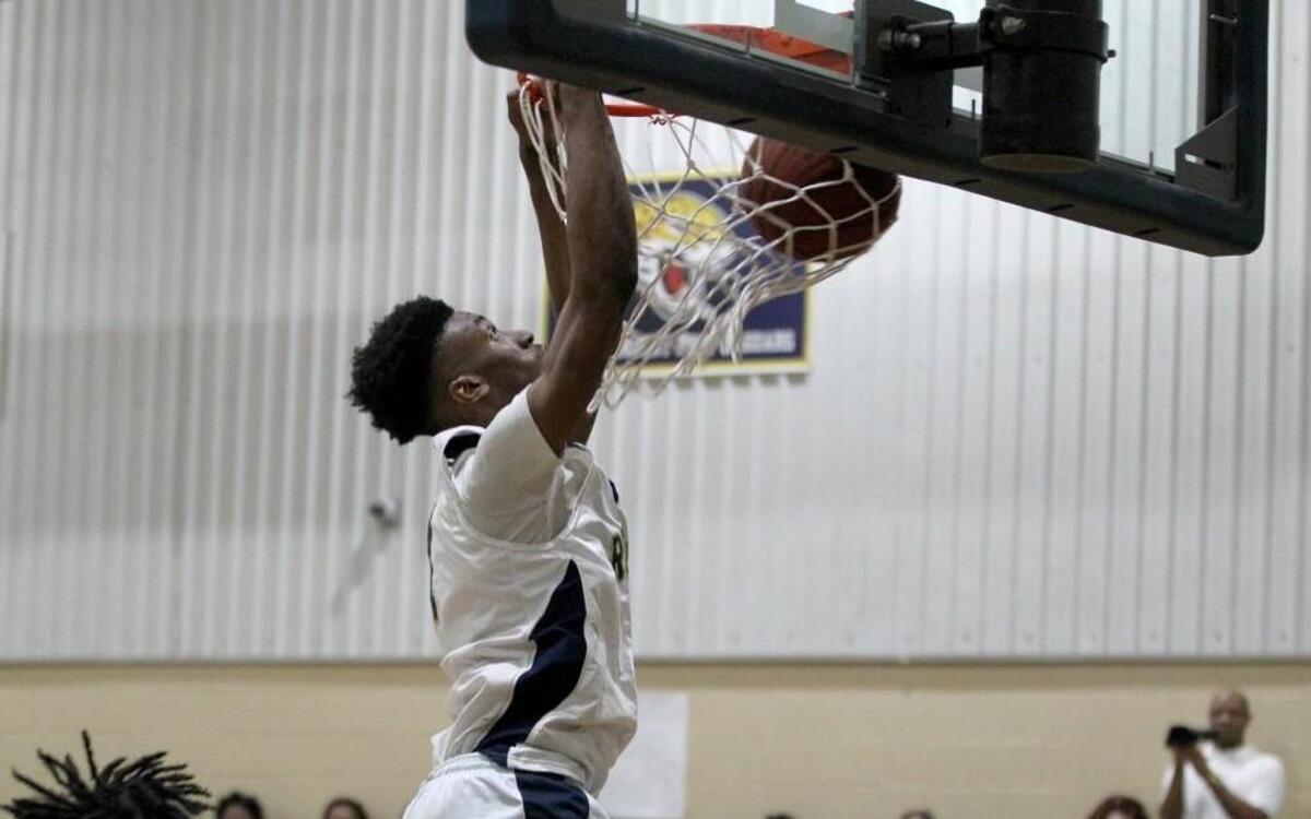 Rocky Mount Preparatory’s Keyshawn Bryant (11) with the dunk during the Riverside High School boy's basketball game against Rocky Mount Preparatory in Rocky Mount, N.C. on Saturday, February 25, 2017.