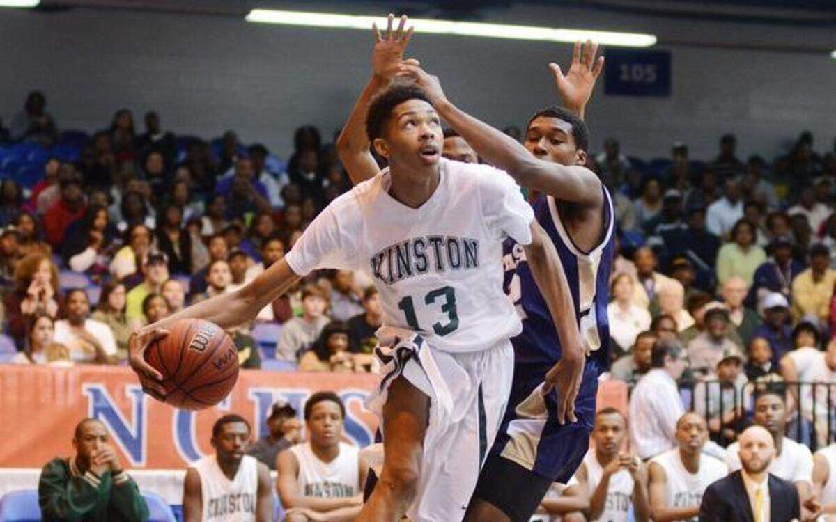 
Kinston's Brandon Ingram drives to the basket during a game against Jacksonville Northside in the Men's 2A NCHSAA Regional Finals March 8, 2014.
