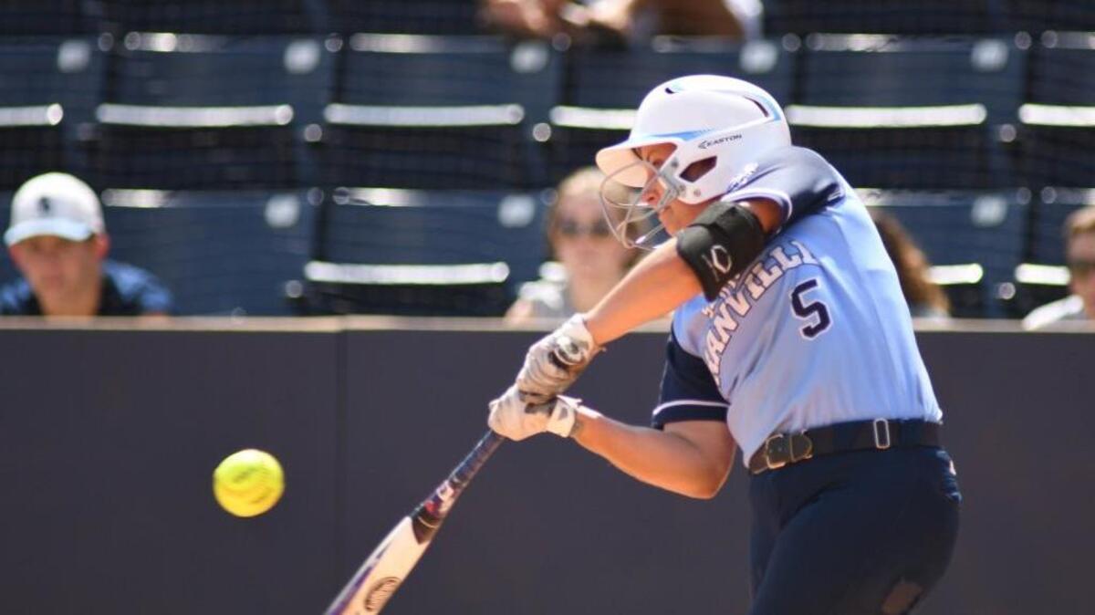 South Granville's Falynn Neighbors (5) hits the ball during the first game of the NCHSAA 2A State Softball Championship game between the Parkwood Rebels and the South Granville Vikings at UNC Greensboro on Saturday June 2, 2017 in Greensboro, NC.