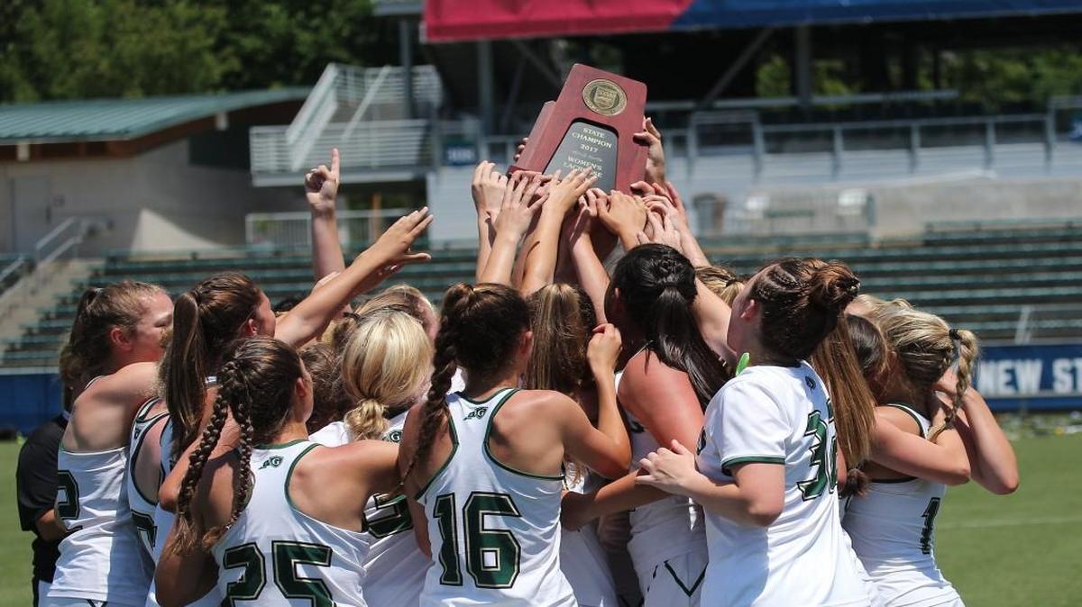 Cardinal Gibbons celebrates the victory during the Cardinal Gibbons Crusaders high school Lacrosse match with Myers Park Mustangs high school in the State Championship 4A game in Cary N.C. on May 20, 2017. Cardinal Gibbons won the game 19-12.