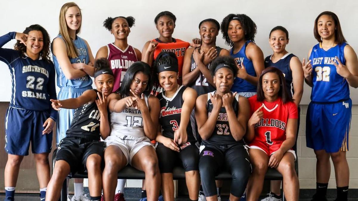 Members of The News & Observer's All-Metro Girls Basketball Team pose for a group portrait on Saturday, March 24, 2018.