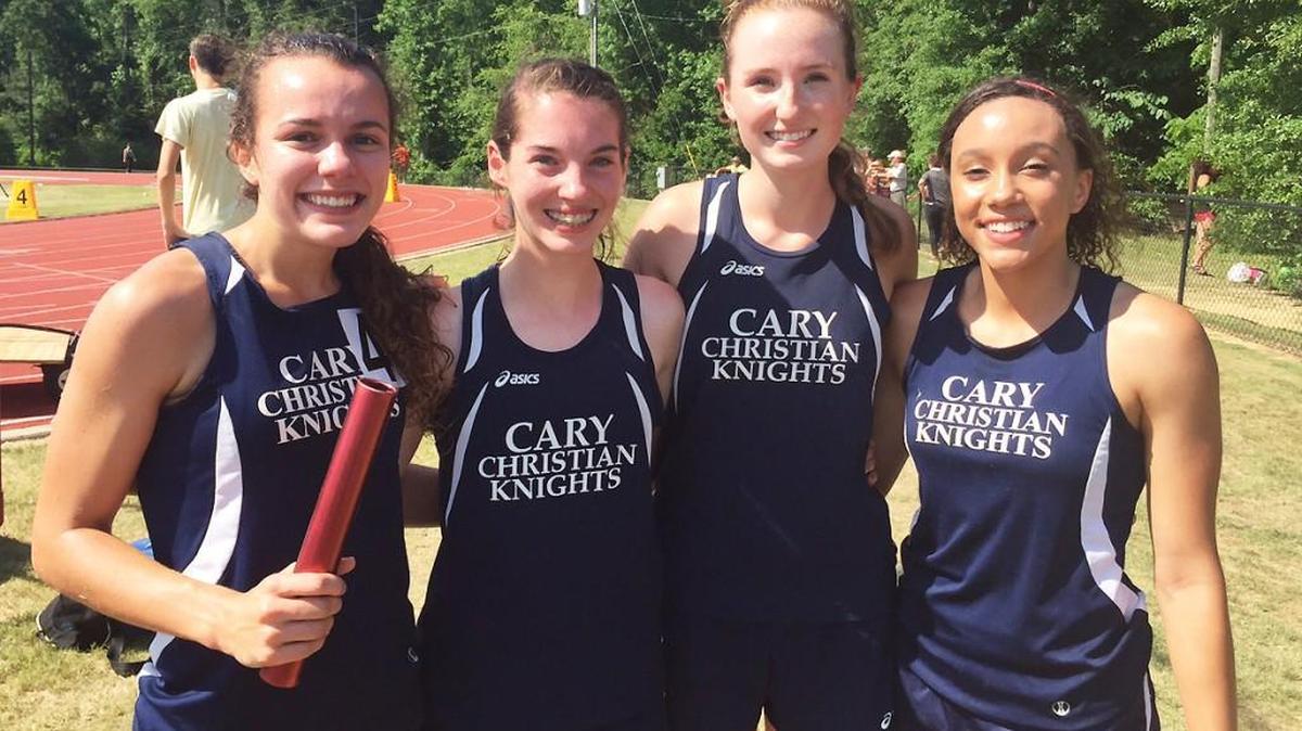 The Cary Christian girls 4-by-400 relay team competed at the NCISAA 1A/2A track and field championships at Campbell University on May 20, 2017.