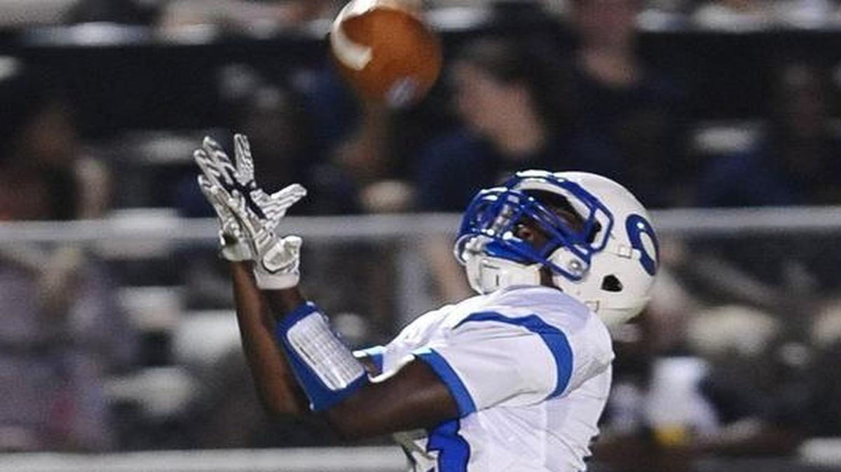Clayton’s Devin McGrith pulls down a pass during Smithfield-Selma’s football game against Clayton in Smithfield, N.C. Friday, Sept. 9, 2016. Clayton wins 40-7.