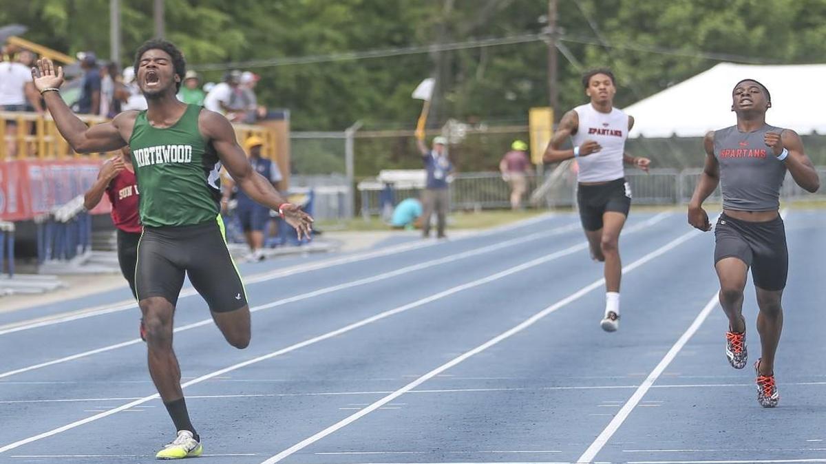 Northwood's Cameron Council takes first in the 3A Boys 400 Meter Dash. Souther Durham's Khaleb (right) McRae takes third. Coverage from 3A NCHSAA track and field championships held at N.C. A&T University in Greensboro, N.C. on Saturday, May 20, 2017.
