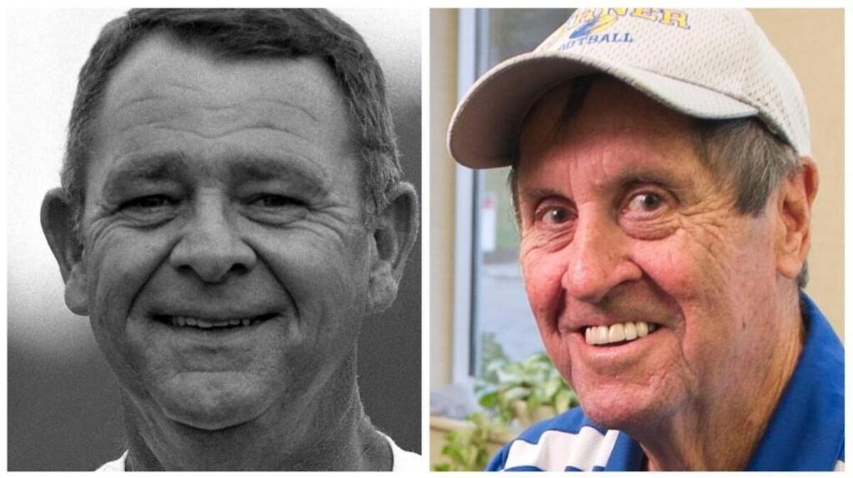 Former Fuquay-Varina High School football coach Graham Myrick, left, and former Garner High School football coach Hal Stewart.