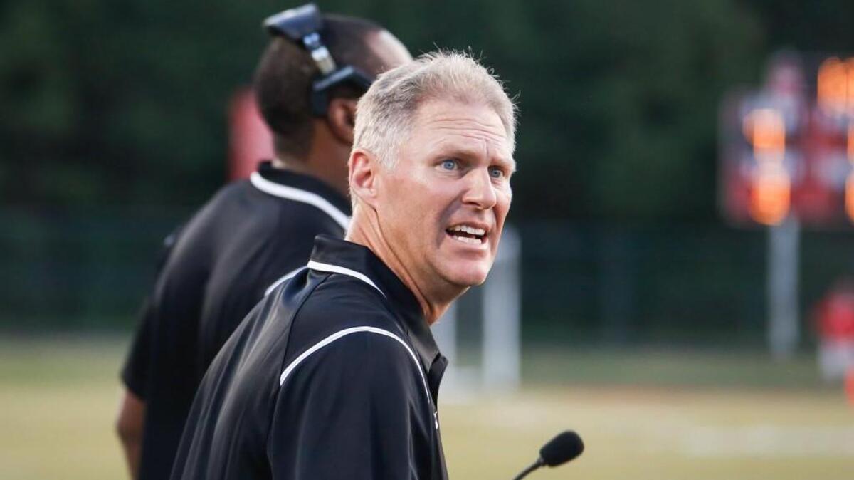 Wakefield head coach Rod Sink during Wakefield's football game at Middle Creek on Friday, August 19, 2016. Middle Creek won the game 53-7.