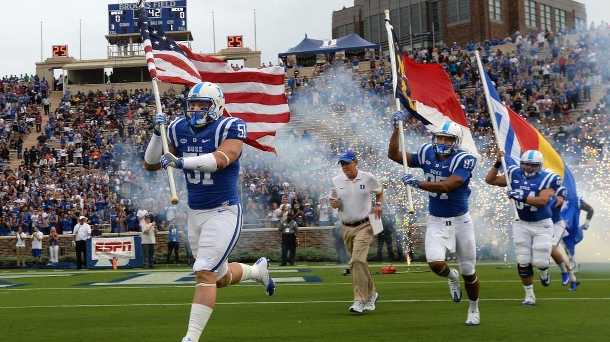 The Blue Devils take the field at the newly renovated Wallace Wade Stadium in Durham, N.C. Saturday ,Sept. 3, 2016.