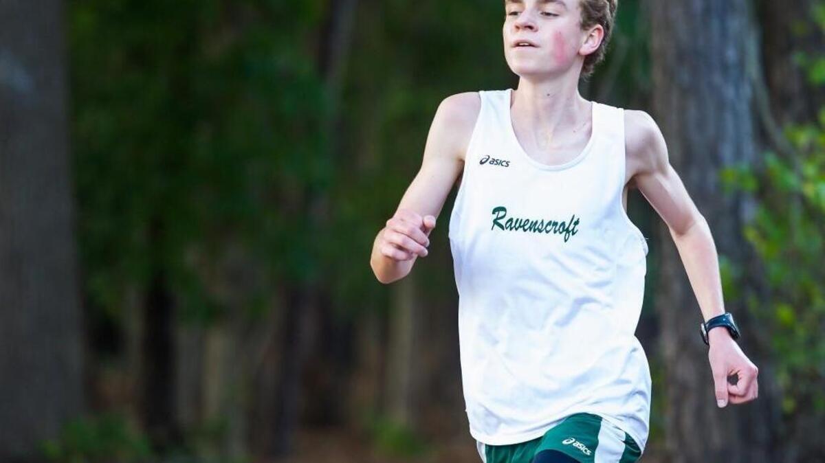 
Ravenscroft’s Brett Haensel runs on the trail during a cross country meet at Ravenscroft on Thursday, October 8, 2015 in Raleigh, N.C. The Ravenscroft Ravens girls won with 18 points and North Raleigh Christian Knights boys won with 27.
