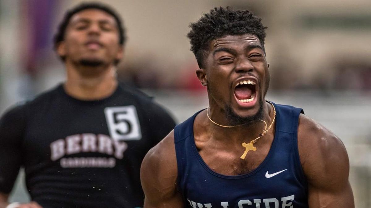 Hillside High School senior Marcus Krah wins the boys 55 meter hurdles with a time of 7.23 seconds during the 2016 NCHSAA 4A Indoor State Track Meet at JDL Indoor Fast Track in Winston-Salem, NC onSaturday, February 13, 2016.