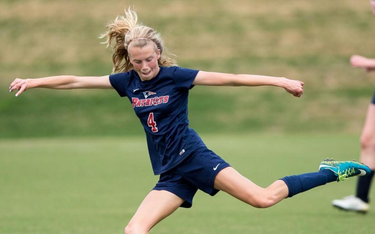 Franklin Academy's Niamh Stephan attempts a shot during a high school soccer game against Raleigh Charter in Cary, N.C. on Friday, Apr. 21, 2017.