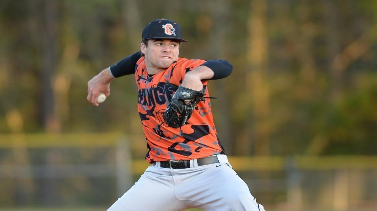 Bryse Wilson (10) of Orange typically hit 94 mph with his fastball, usually topping out at 96, and he led the Big Eight Conference in wins with a 10-2 record this year. That was good enough for the Atlanta Braves to sign him to a contract.