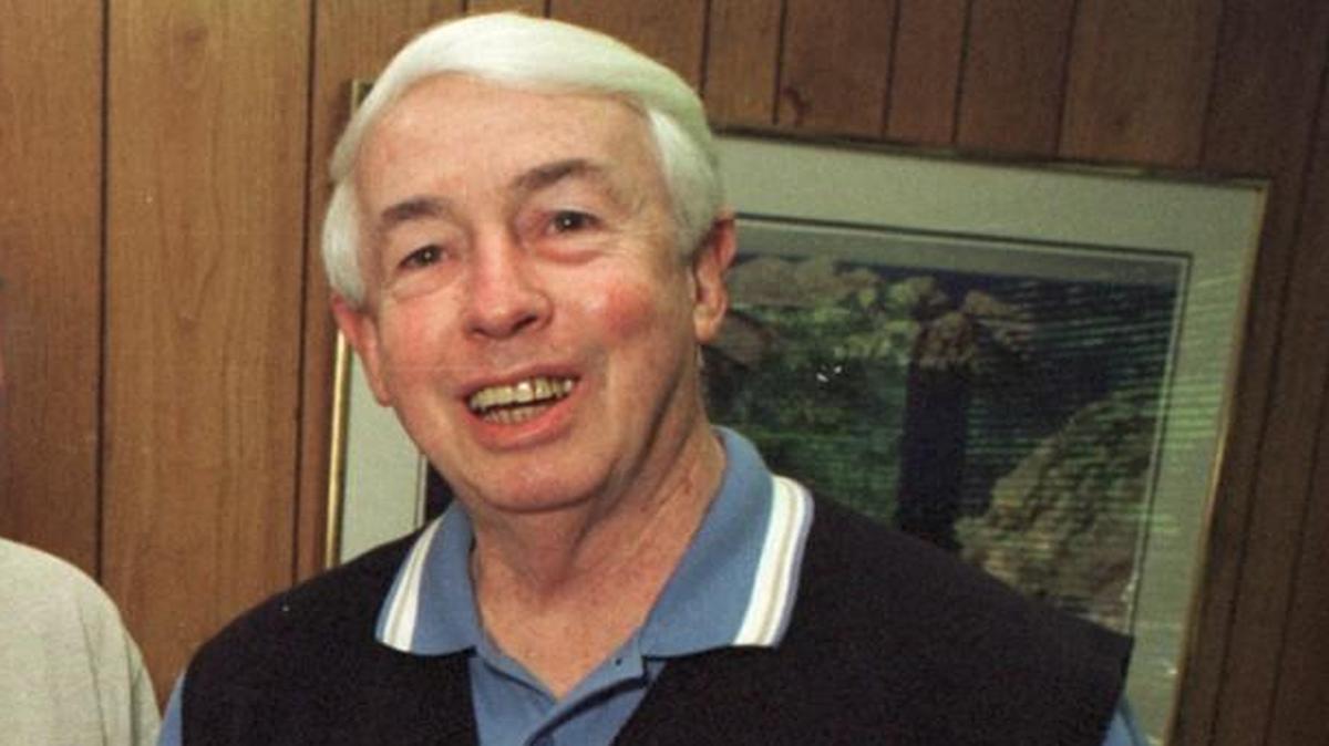 Friends Bob Kanaby, left, executive director of the National Federation of State High School Associations, and Charlie Adams, outgoing president of the NFHS, share a light moment at the NCHSAA headquarters on May 6, 1998 in Chapel Hill.. Kanaby was there to speak to the annual NCHSAA board of directors meeting.