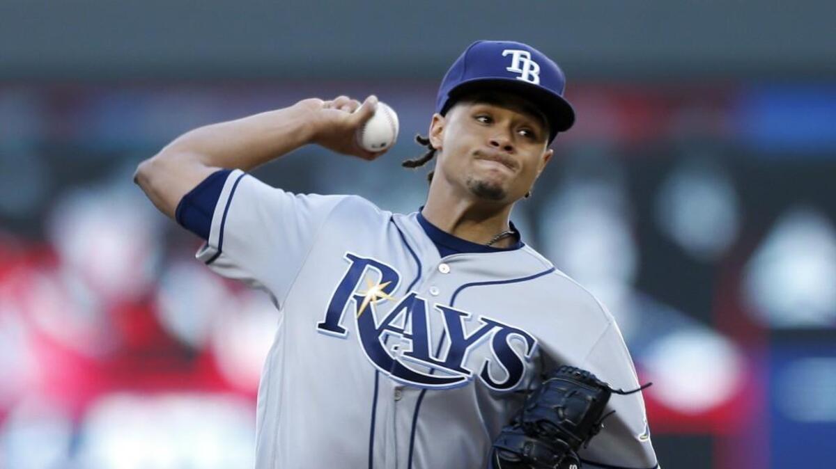Tampa Bay Rays pitcher Chris Archer throws against the Minnesota Twins in the first inning of a baseball game Friday, May 26, 2017 in Minneapolis. (AP Photo/Jim Mone)