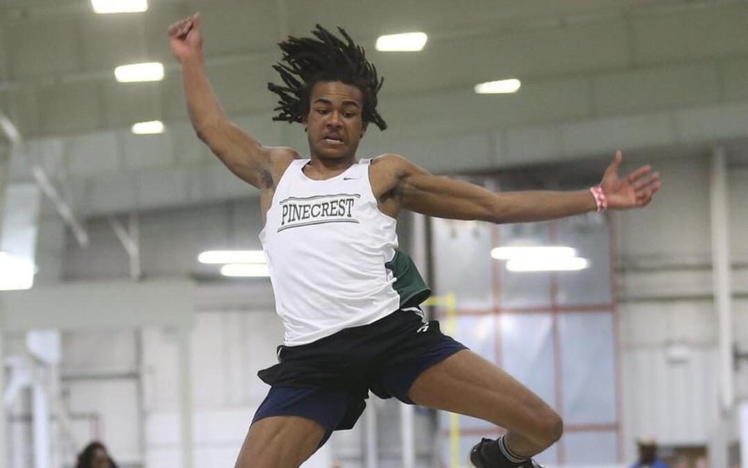 Pinecrest's Tyrese Kelly competes in the long jump where he finished second and also goes on to win the Boys Triple Jump Championship. Coverage from the 4A NCHSAA State Indoor Championships held in Winston-Salem, N.C. on Saturday, February 11, 2017.