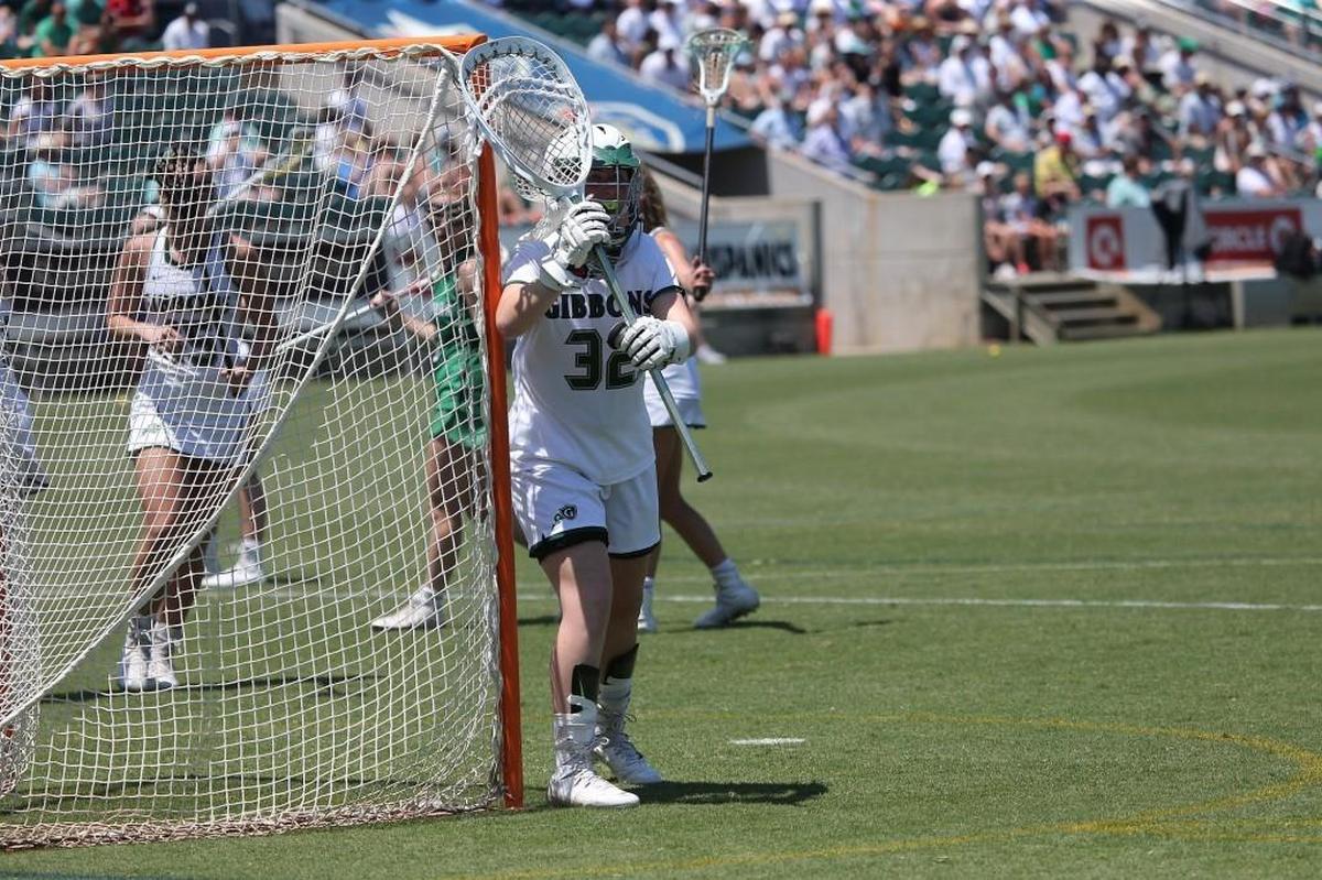 Cardinal Gibbons’ Gabby Young (32) shuts down Myers Park during the Cardinal Gibbons Crusaders high school Lacrosse match with Myers Park Mustangs high school in the State Championship 4A-game in Cary N.C. on May 20, 2017. Cardinal Gibbons won the game 19-12.