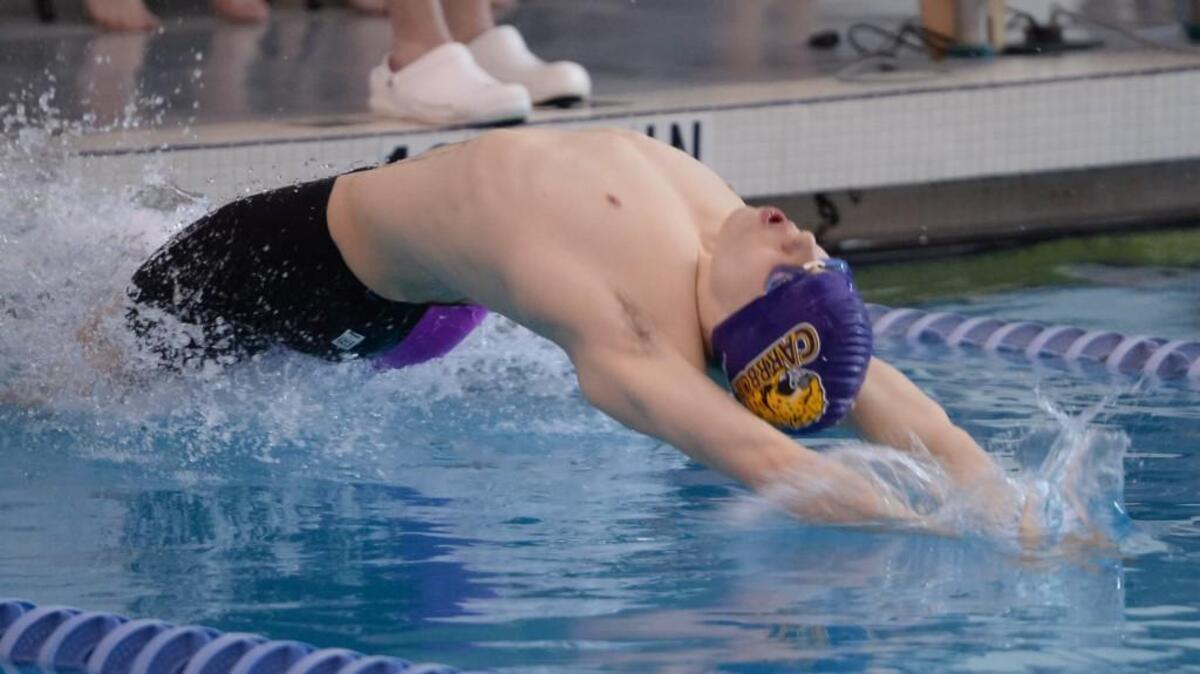 Will MacMillan of Carrboro starts in the Men's 200 Yard Medley Relay race during the NCHSAA 1A/2A State Swimming Finals in Cary, N.C. on Friday, February 13, 2015.