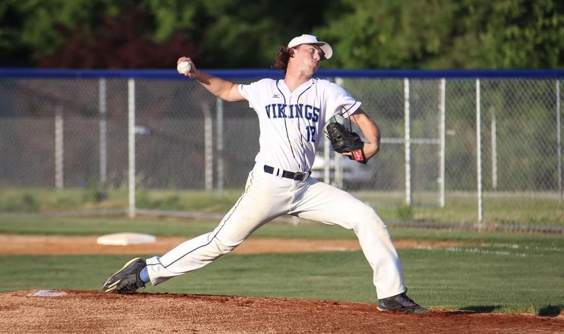 South Granville's Justin Bullock (12) pitches during Ayden-Grifton's 2A playoff baseball game at South Granville on Tuesday, May 16, 2017. South Granville won the game 13-2.
