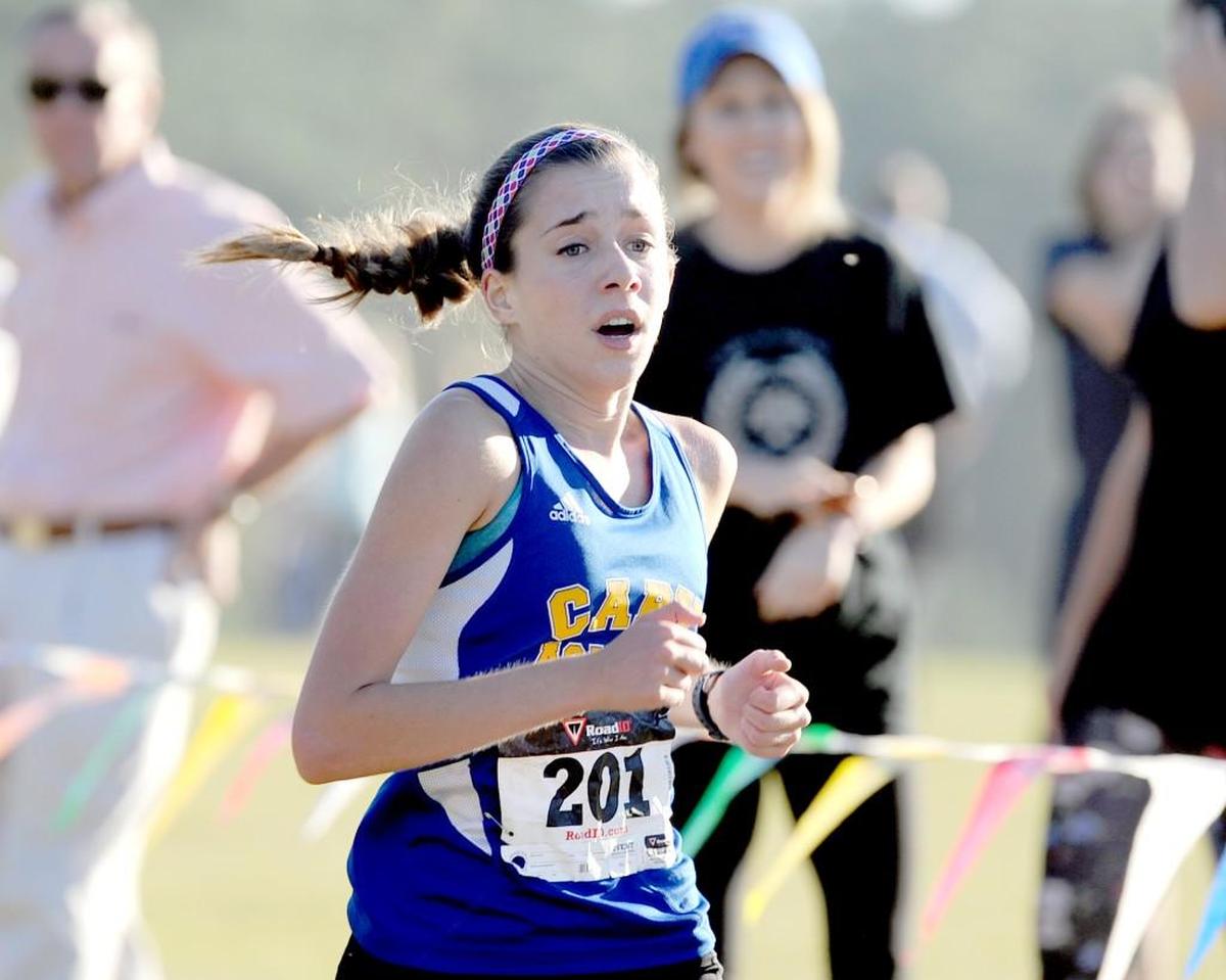 Cary Academy's Sarah Bodmer won the TISAC girls cross country championships on Thursday, October 22, 2015 in Cary. Cary Academy won the girls meet.