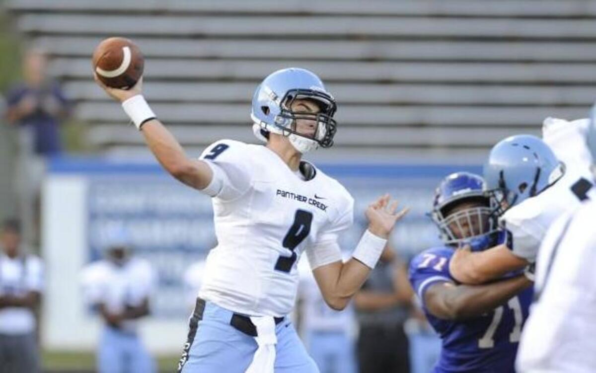 
Panther Creek quarterback Dom Samson, seen here on Aug. 21 at Wake Forest, has seven passing TDs against Leesville Road on Aug. 28.
