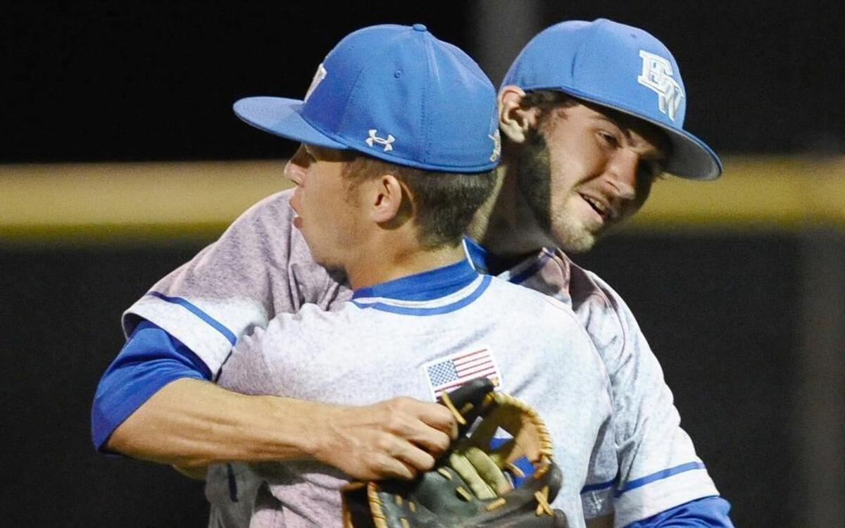 East Wakes pitcher Will Davis celebrates the Warriors win over (Winterville) South Central. during the 1st round of the NCHSAA 4A Playoffs. May 10, 2016 East Wake won 2-1, in Wendell, N.C.