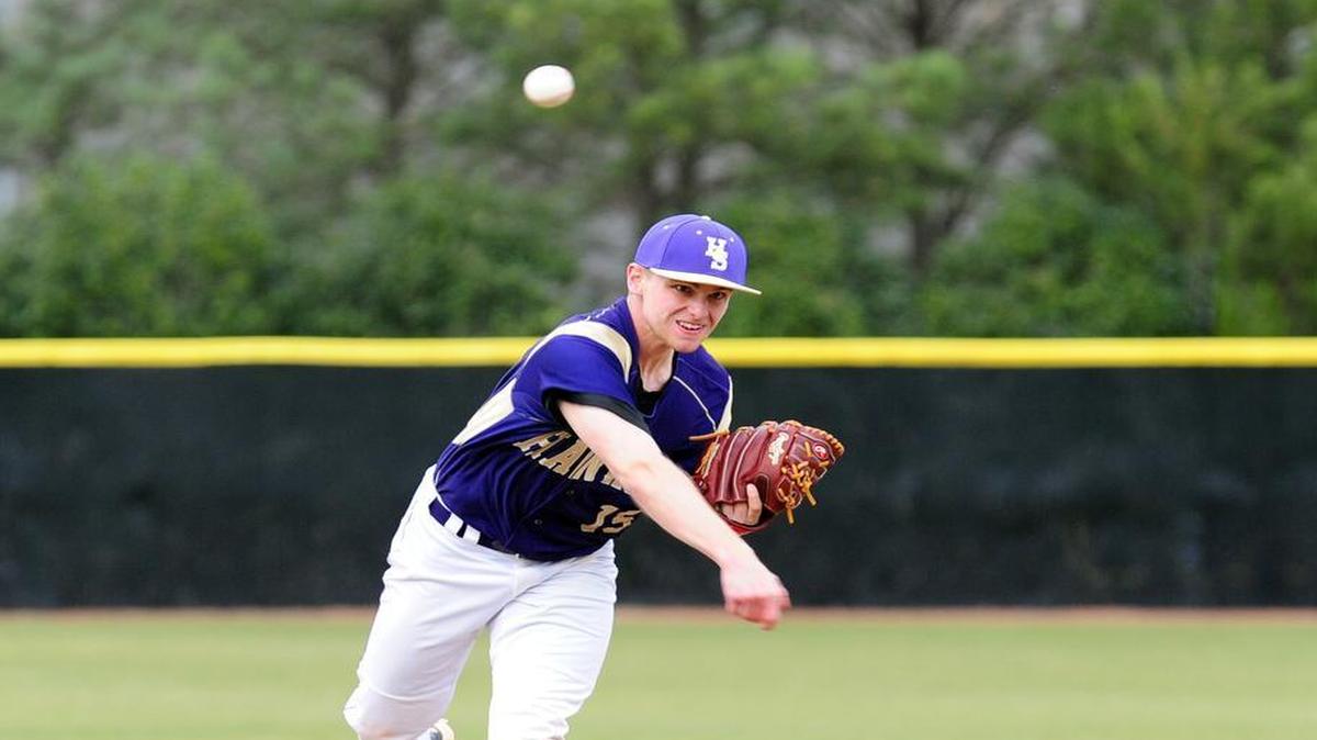 Holly Springs' Camden Munise pitches to Apex during the baseball game, which was played in Holly Springs on Tuesday, March 7, 2017. Holly Springs won 10-0.
