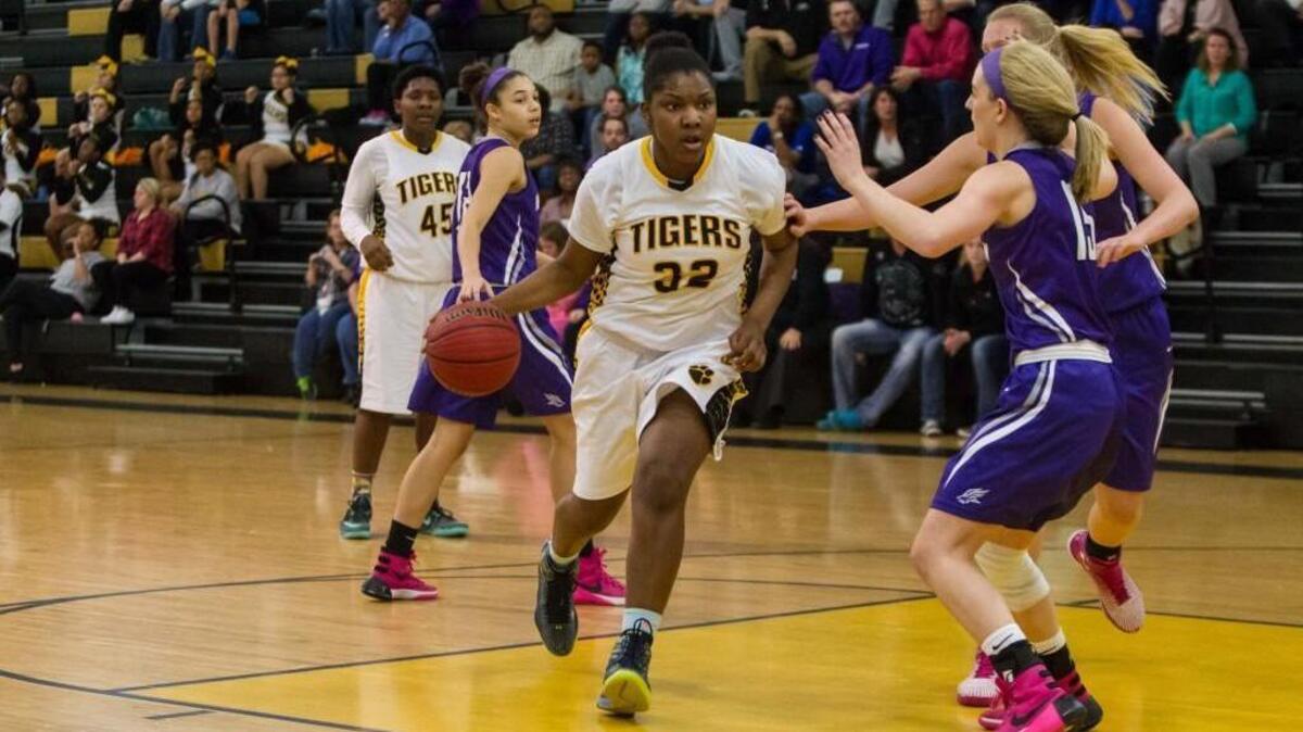 Chapel Hill’s Ti'Mia Chaplin drives through the lane Northern Gilford Nighthawks and Chapel Hill Tigers basketball game in Chapel Hill, N.C. on Thursday, February 25, 2016.