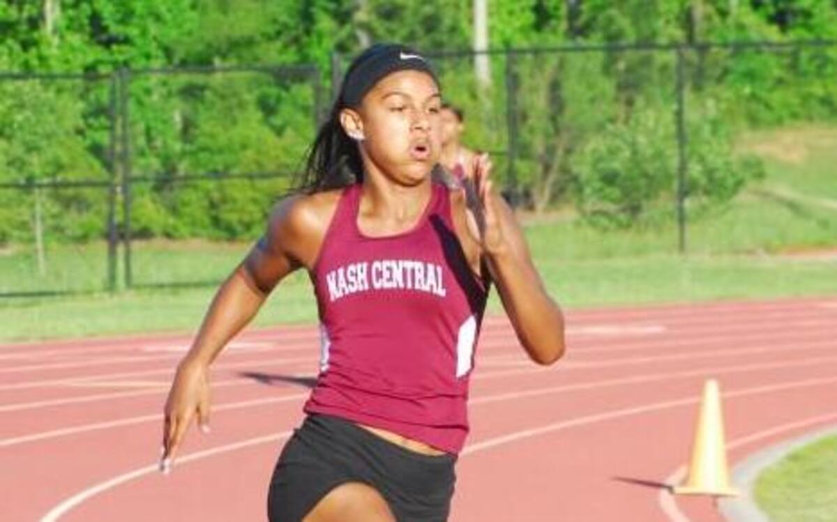 Nash Central's Michaela Nelms was the girls MVP of the Big East 3A Conference track and field championships at Rocky Mount High on May 3, 2017.