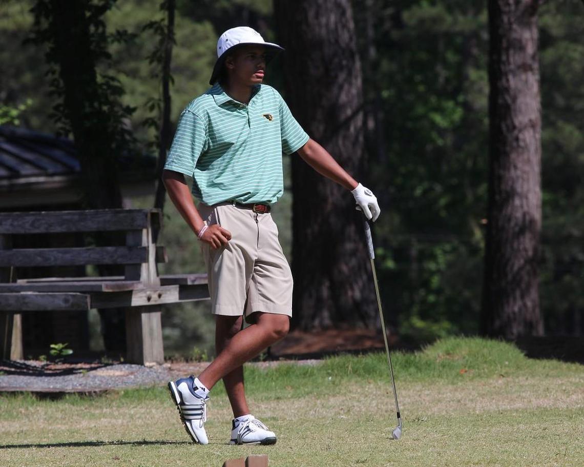 Ravenscroft’s Quinn Riley waits his turn during the prep-golf-NCISAA3A championships at The Country Club of Whispering Pines . Pinehurst , N.C. on May 12, 2017.