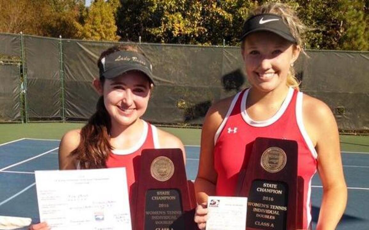 Chatham Central’s Courtney Williamson & Lindsey Batten pose with their championship plaques.
