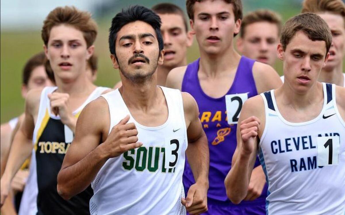 
South Johnston's Jacob Gonzalez (3) pulls away from the pack in the 1600 meter for the win and later picks up the 3200 meter championship. The NCHSAA 3A Eastern Track and Field Regional was held at Corinth Holders High School in Archer Lodge, N.C. on Saturday May 2, 2015.
